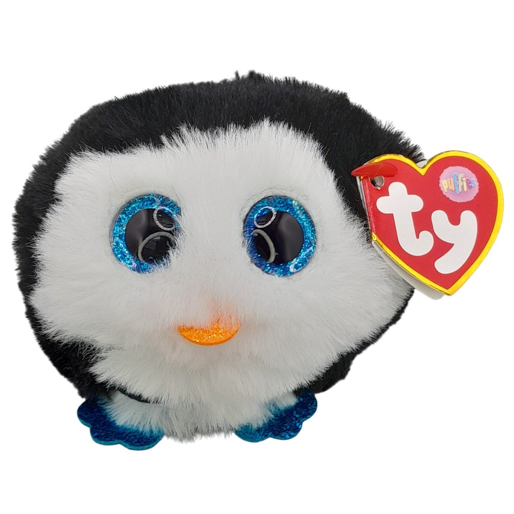 Ty Puffies Waddles Penguin Plush Ball Weighted Stuffed Animal Glitter Eyes 3.5"